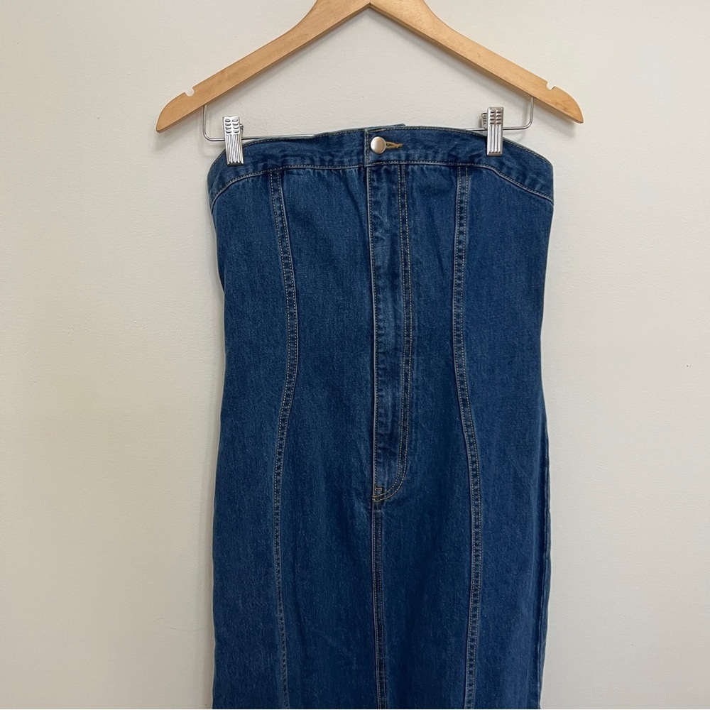 Ronny Kobo Strapless Denim Leopol Midi Dress Size M NWOT - Picture 4 of 6